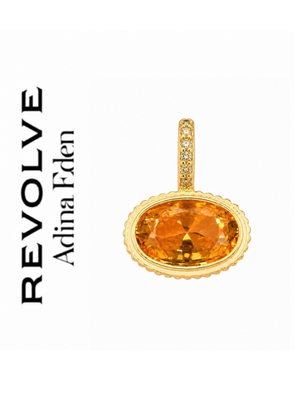 Revolve x Adina Eden Citrine Bezel-Set Faceted East/West Oval Charm w/ CZ Bale